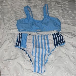 Blue and white stripped two piece bikini